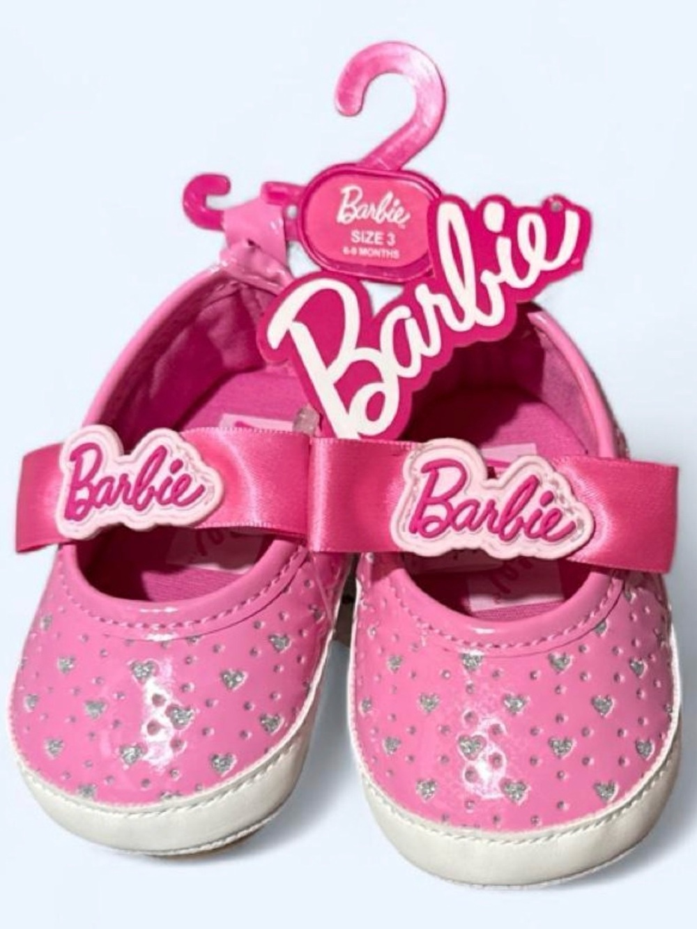 Barbie Pink Heart-Print Mary Jane Baby Shoes